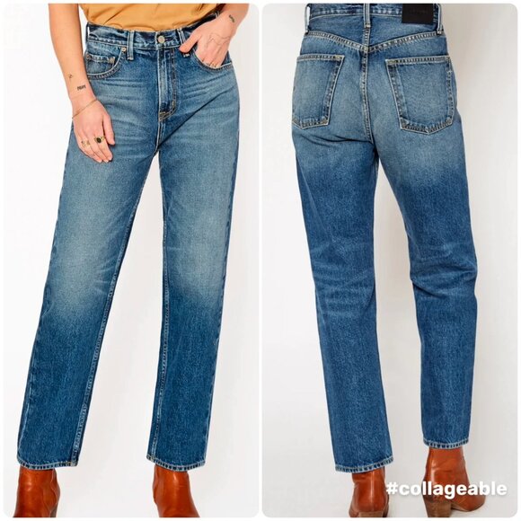 NOEND High Rise Relaxed Straight Jeans Womens 29 Blue Made USA 100% Cotton Denim - Picture 1 of 16